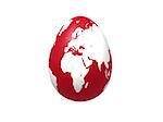 3d red egg with earth texture over white background, isolated