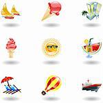 A set of glossy sunny summer icons