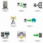 A glossy computer network and internet icon set