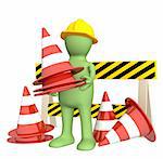 3d puppet with emergency cones. Objects over white