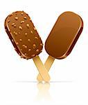 chocolate ice-cream dessert with nuts on wooden stick - vector illustration