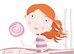 Small girl with sweet lollipop. Art Vector Illustration.