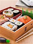 Sushi And Sashimi In A Take Away Bento Box