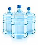 three big bottles with clean blue water drink - vector illustration