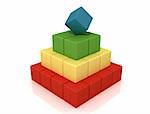 building pyramid from wooden colourful childrens blocks -rendering