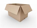 3d rendering of an open cardboard box