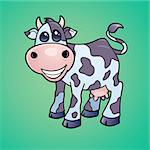 Happy little dairy cow drawn in a humorous cartoon style.