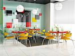 dining table in modern cafe 3d image