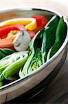 Vegetable stir fry of bok choy mushroom peppers carrots