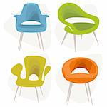 Retro stylized chair Icons with mid-century modern flair.