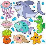 Aquatic animals collection - vector illustration.