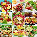 Different delicious vegetable and fruit salads