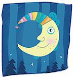 Night moon – mystical symbol. Cartoon vector Illustration.