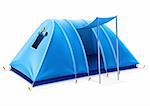 blue tourist tent with opened entrance for travel and camping - vector illustration