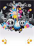 Summer Disco Music Night Event Background with flowers motive