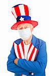 American symbol Uncle Sam wearing a face mask to protect against a health epidemic.