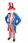 Uncle Sam wearing a surgical mask to protect against congatious illness.  Full body isolated.