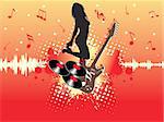 orange background with guitar and dancing female