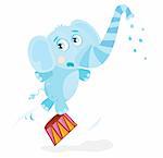 Funny animal is trained on great circus show. Vector Illustration.