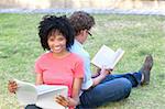 Two students studying outside