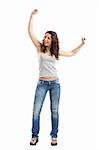 Portrait of a happy young woman isolated over white background