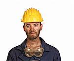 young caucasian labourer portrait isolated on white