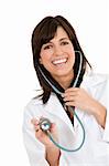 Beautiful Caucasian woman Doctor or Nurse standing onwhite background