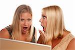 Two Shocked Women Using Laptop Isolated on a White Background.