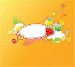 Vector illustration of funky styled design frame made of floral and fruity elements