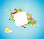 Vector illustration of funky styled design frame made of floral and fruity elements