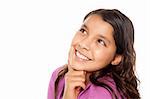 Pretty Hispanic Girl Thinking Isolated on a White Background.