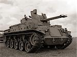 Black and white photo of vintage tank