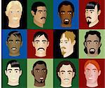 Twelve different Men of different races and cultures with or without colorful background, see my other illustrations. Diversity