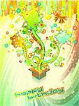 Happy Birthday Colorful Background with Abstract Flower and Fantasy Elements