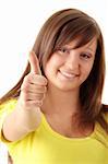 Portrait of lovely teenage girl with thumbs up