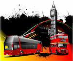London background with two generations of double Decker  red bus. Vector illustration