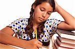 Pretty Hispanic Girl Studying Isolated on a White Background.