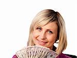 Young attractive woman holding Dollars