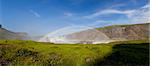 Panoramic Photograph showing a double rainbow spanning Gullfoss waterfall on the Hvita River in southwest Iceland