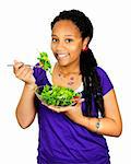 Isolated portrait of black teenage girl with salad bowl