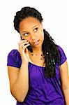 Isolated portrait of teenage girl with cell phone