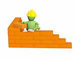 marionnette 3D - builder, construction d'un mur de brique. Objet over white
