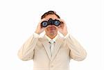 Portrait of senior businessman manager using binoculars