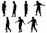 Vector drawing boy in motion. Silhouette on white background