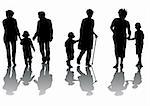 Vector graphic grandmother and grandson. Silhouettes on a white background