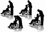 Vector graphic disabled in a wheel chair. Silhouettes on a white background