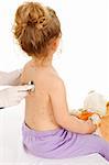 Physical exam of a little girl with a rash, small pox  or pimples on her skin - isolated