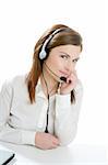 Business helpdesk with beautiful woman and headphones micro
