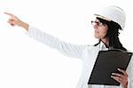 Architectes femme isoalted casque blanc sur blanc
