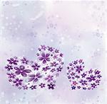 Hearts from flowers on a violet background